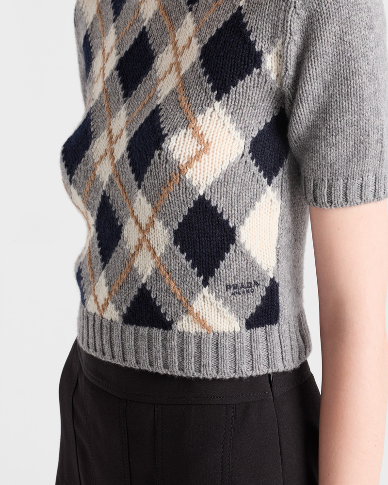 Short-sleeved argyle knit cashmere sweater 3