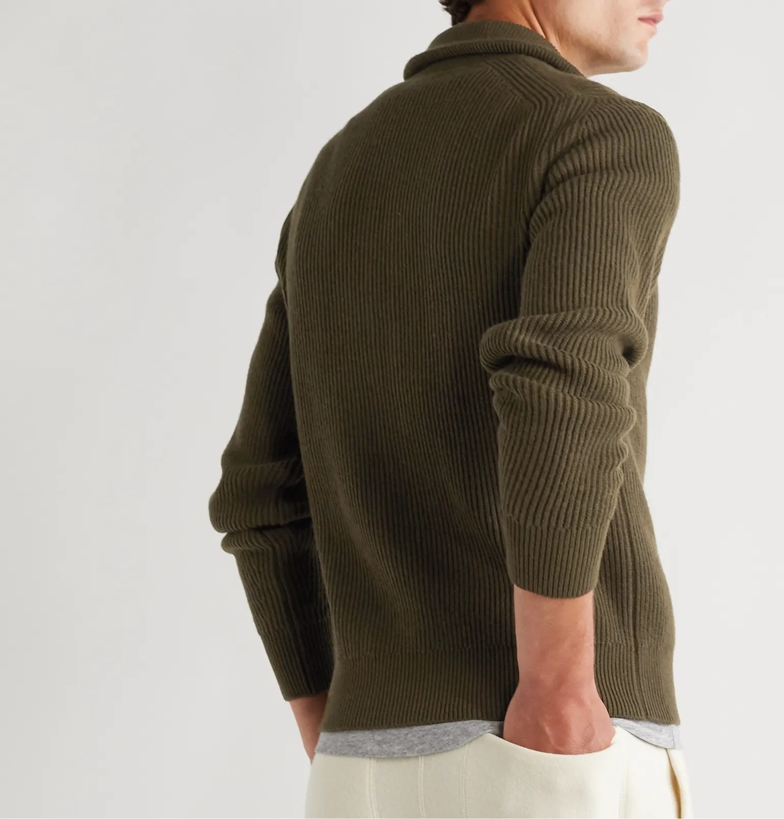 Suede-Trimmed Ribbed Cashmere Cardigan - 4