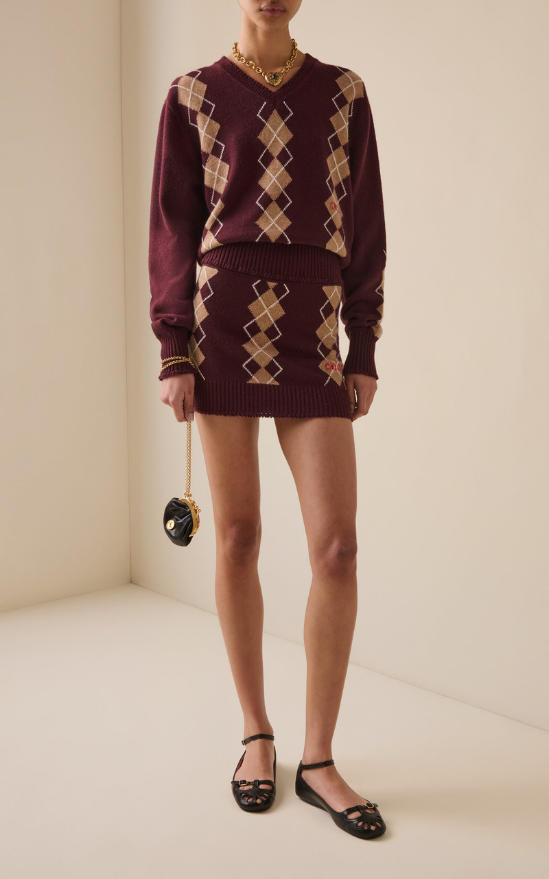 Chloé Argyle Wool-Cashmere Mini Skirt burgundy outlook