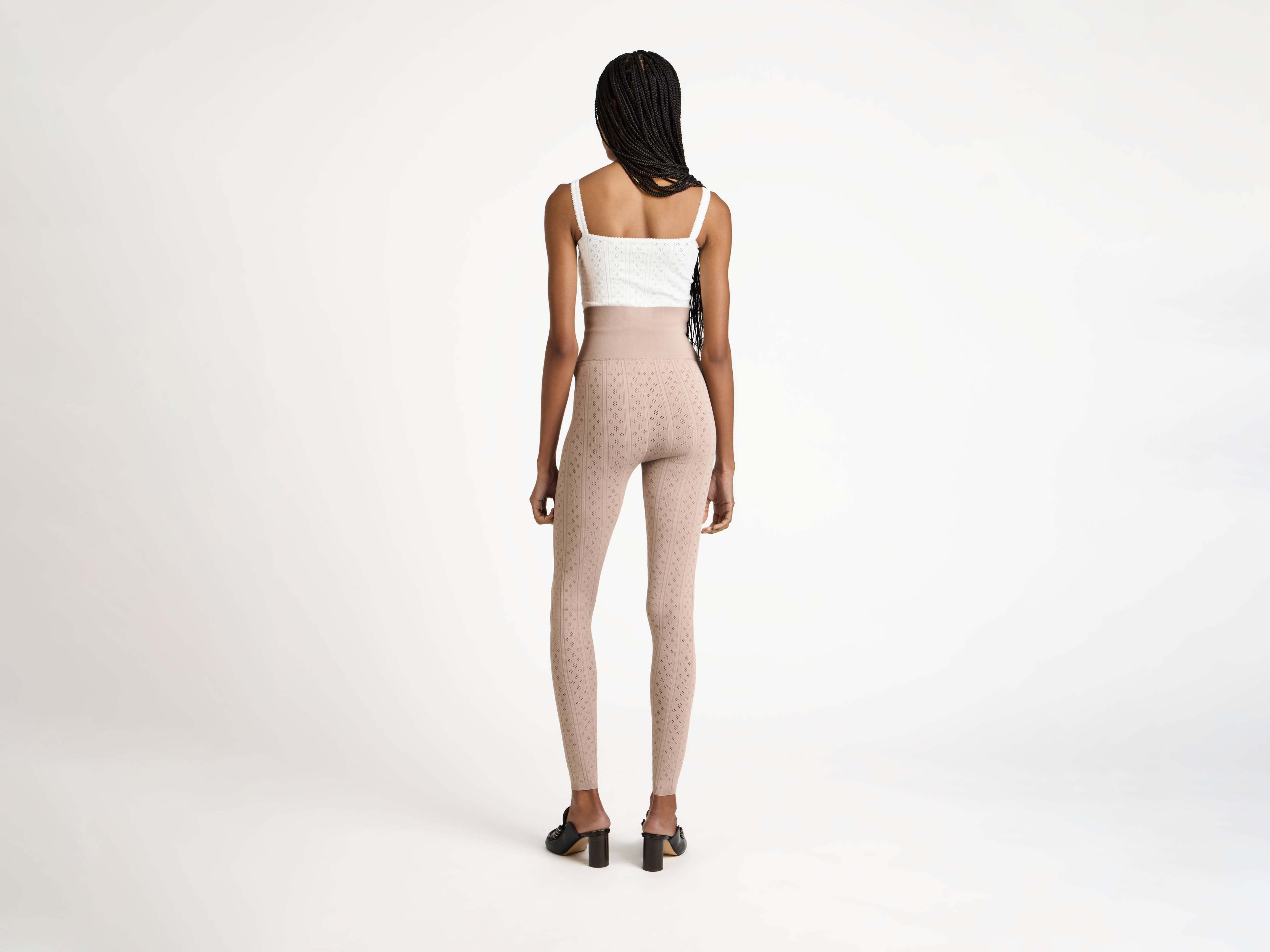 KNITTED POINTELLE LEGGINGS IN TAUPE - 3