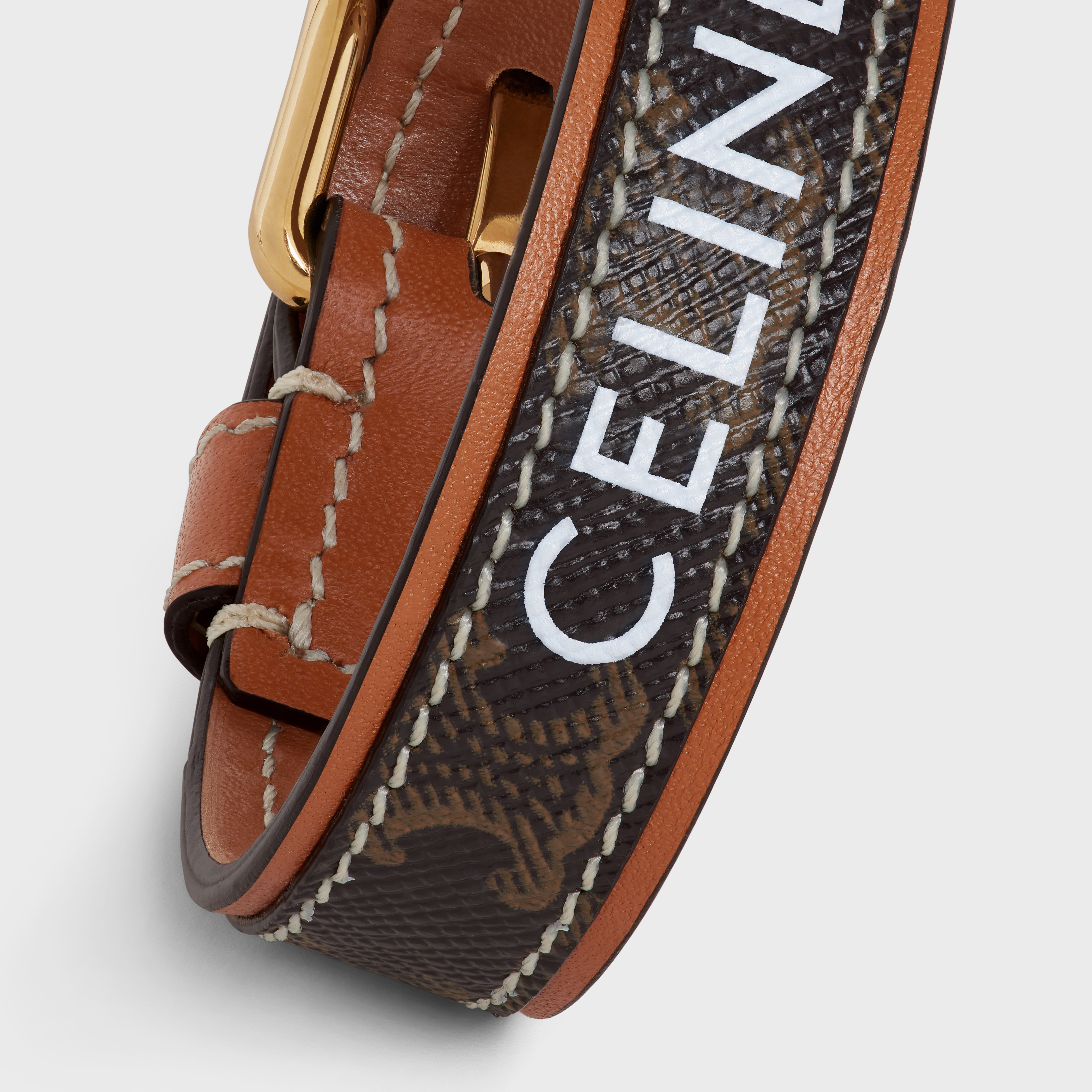 Triomphe Canvas Leather Bracelet in Brass with Gold Finish, Calfskin and Canvas - 4