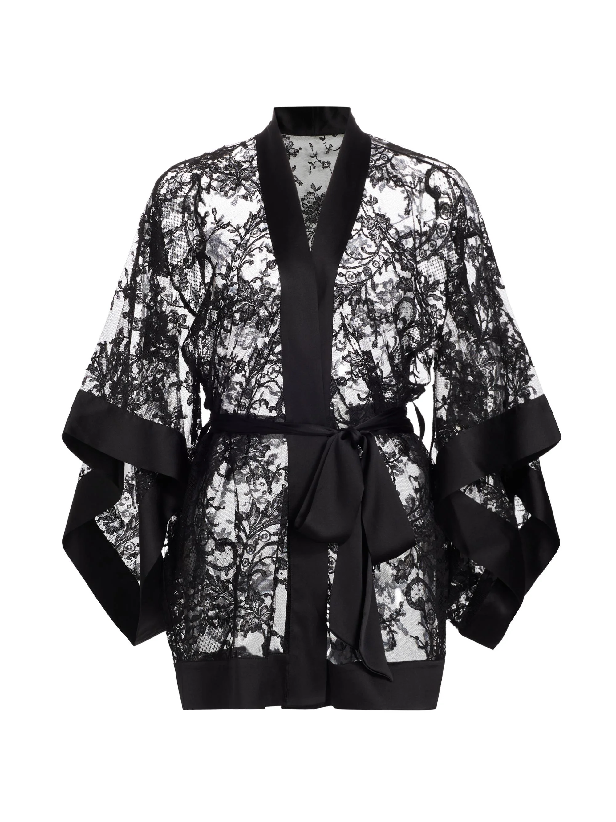 Women's Camille Floral Lace Robe - Black - 1