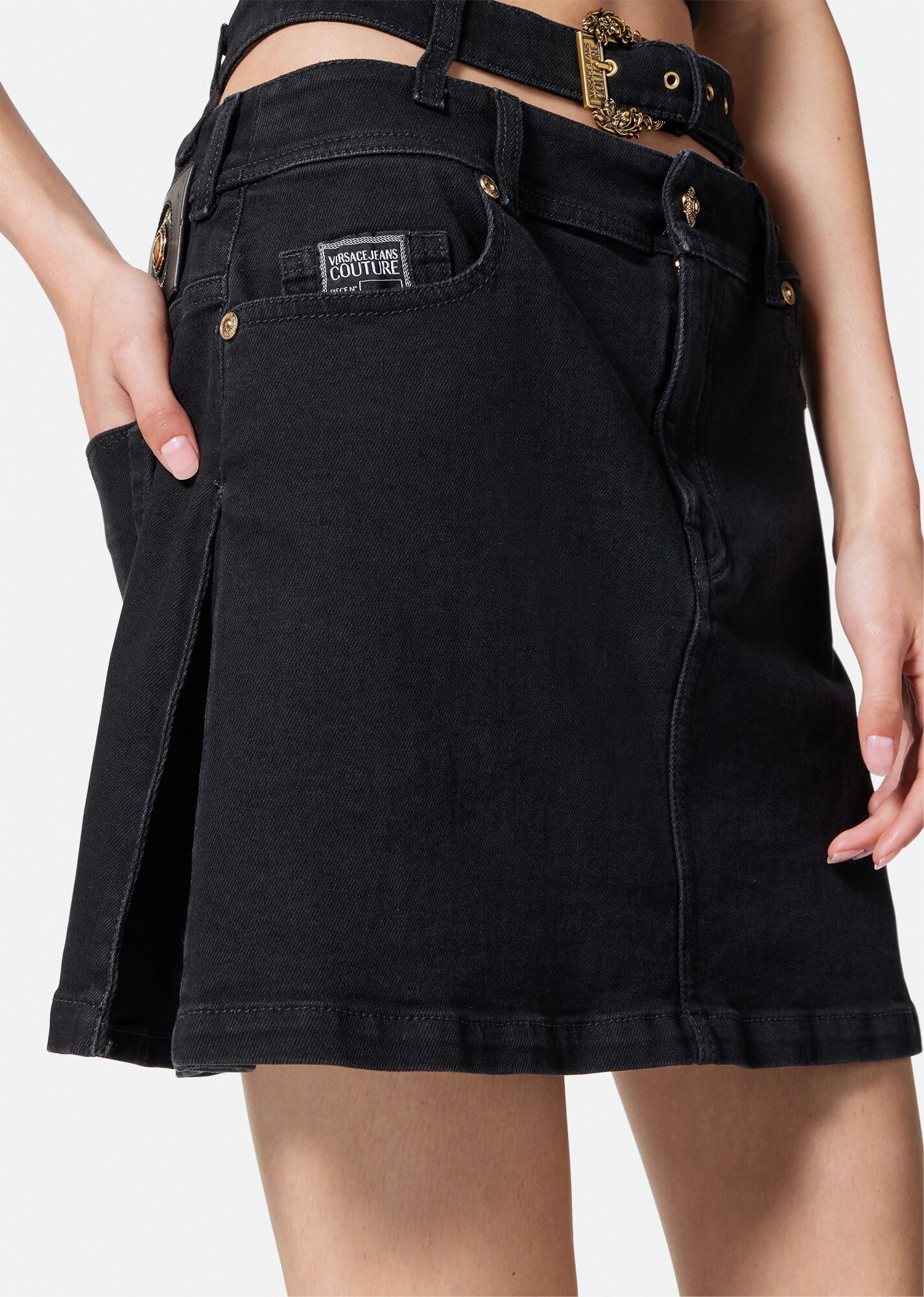 Baroque Buckle Denim Mini Skirt - 6