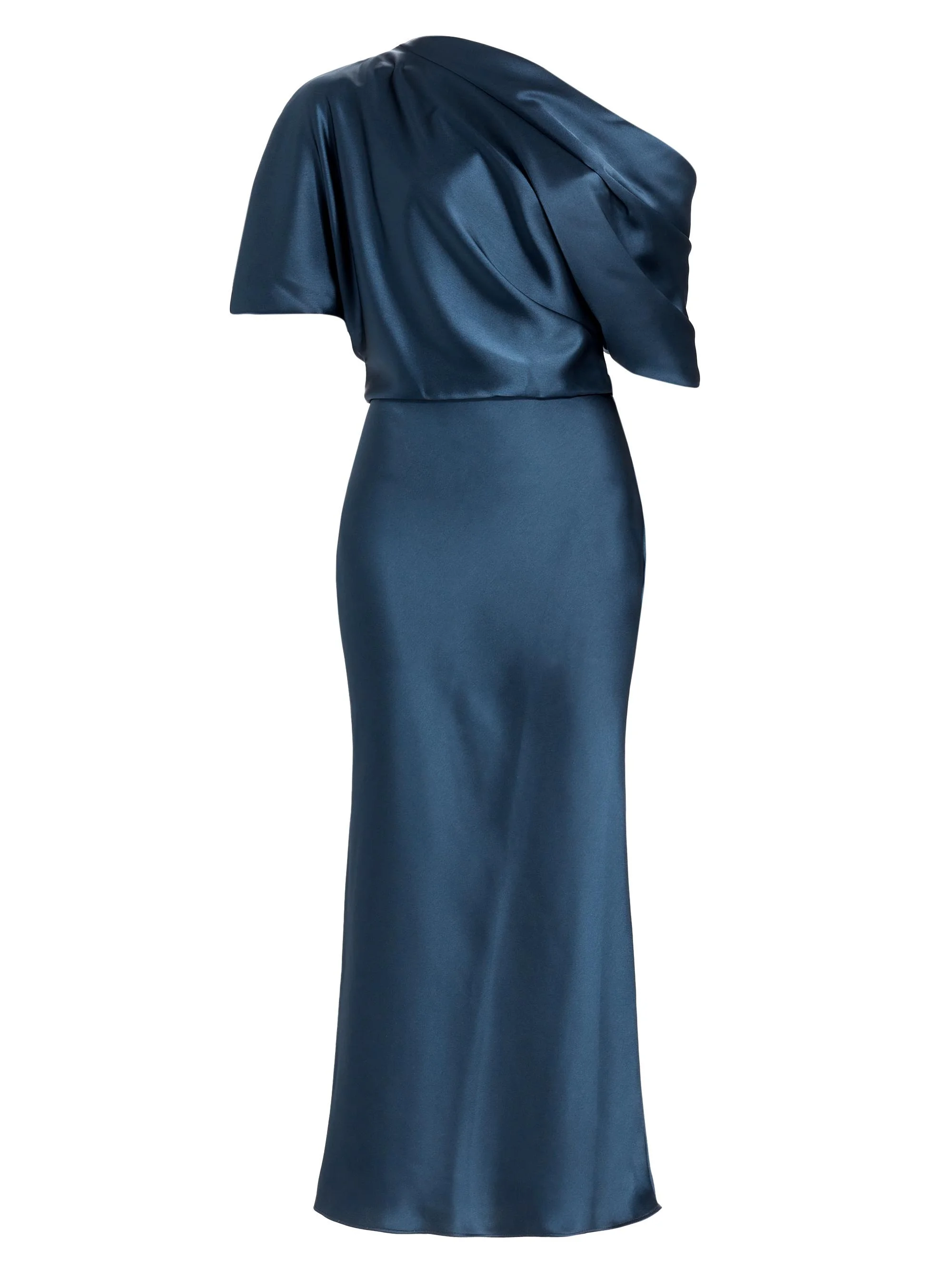Women's Draped Satin Pencil Midi-Dress - French Blue - 1