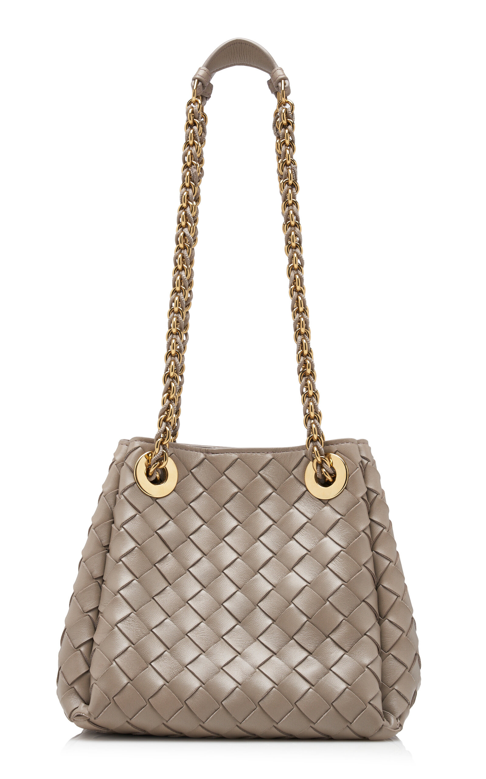 Small Parachute Intrecciato Leather Chain Bag grey - 4