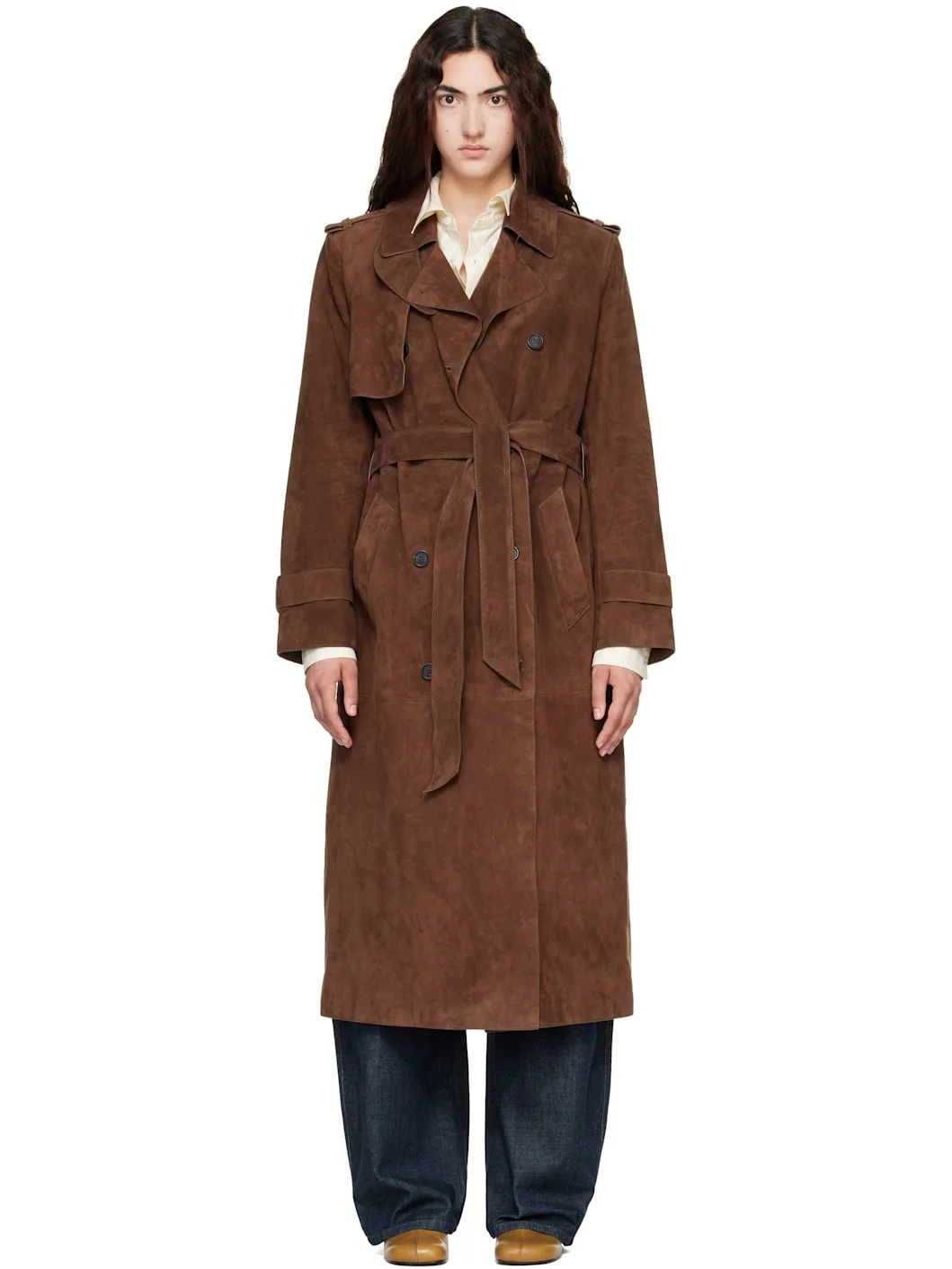 Brown Gael-SU Maxi Suede Trench Coat - 1