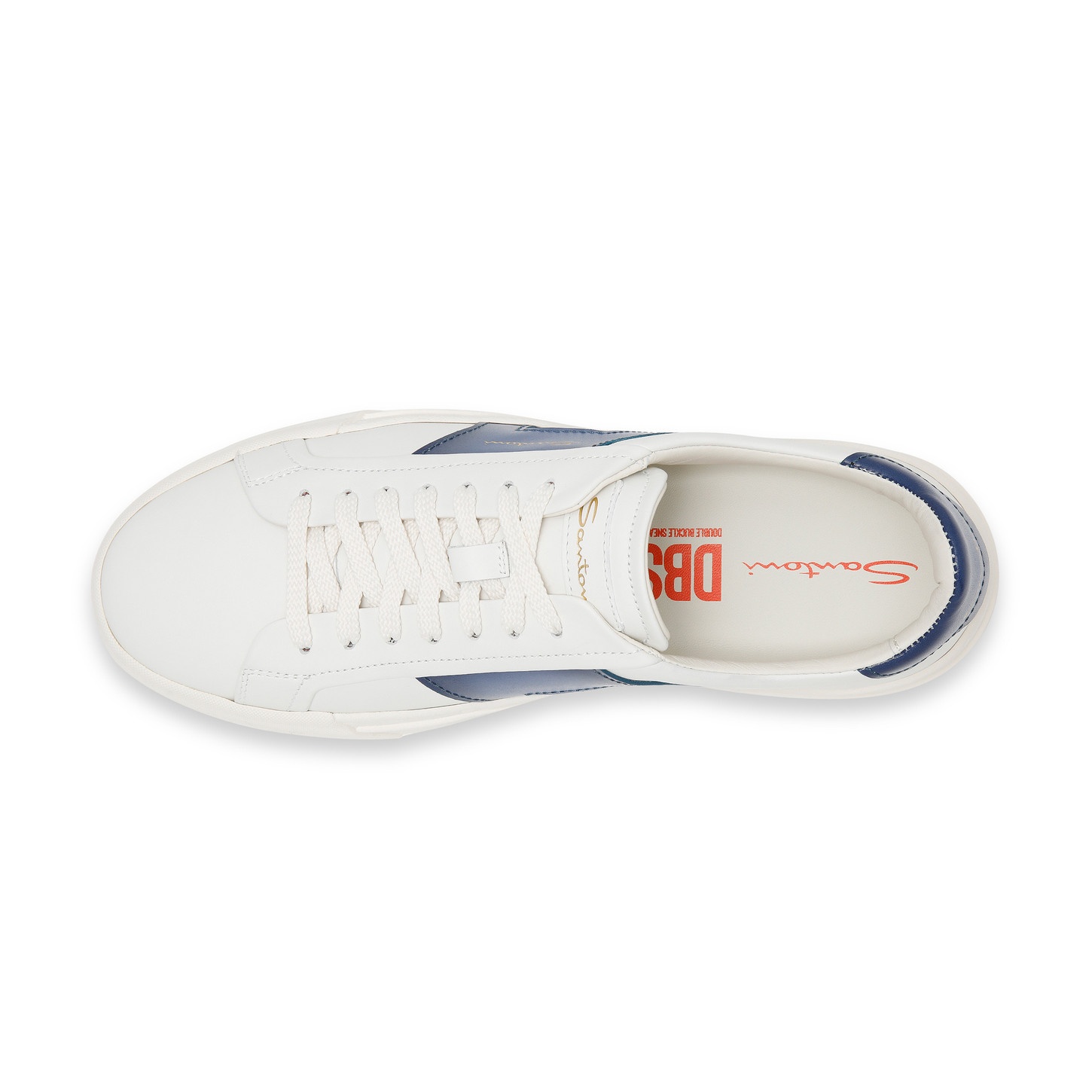 Men’s white and blue leather double buckle sneaker - 5