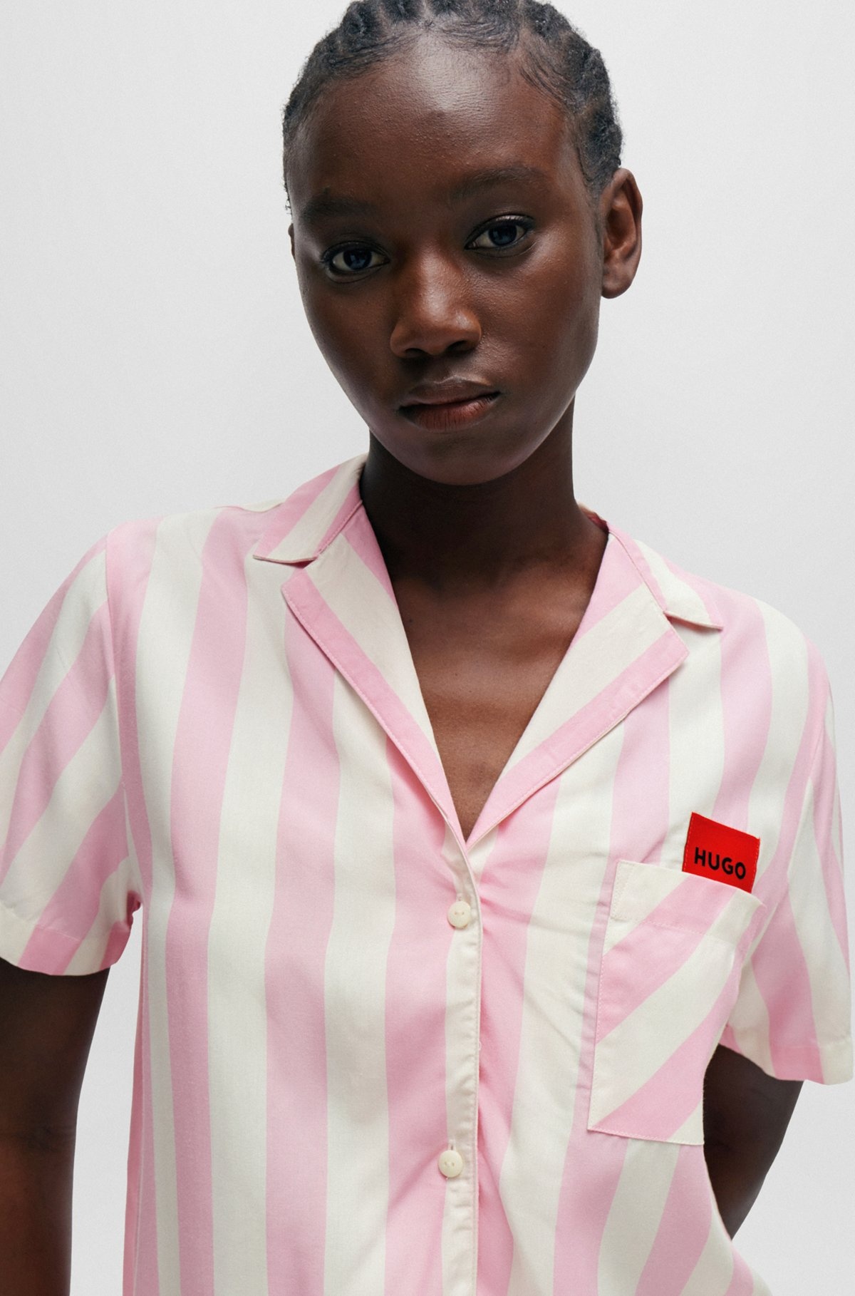 PATTERNED PAJAMA SHIRT WITH RED LOGO LABEL - 4