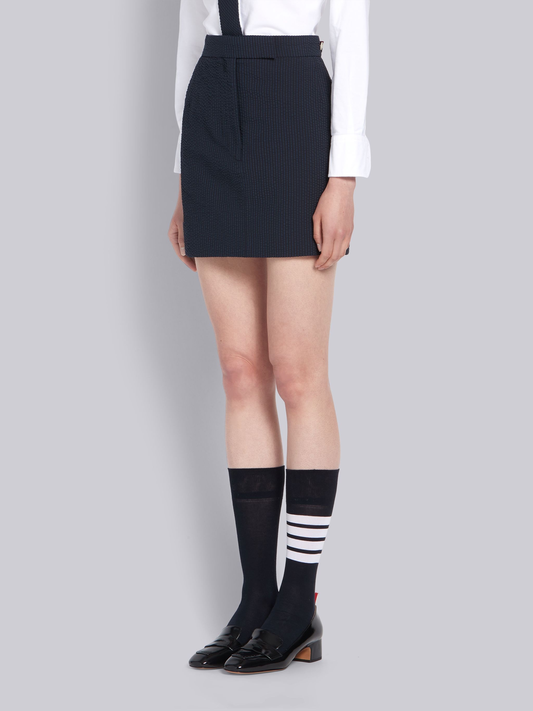 Navy Wool Seersucker Classic Mini Skirt - 2