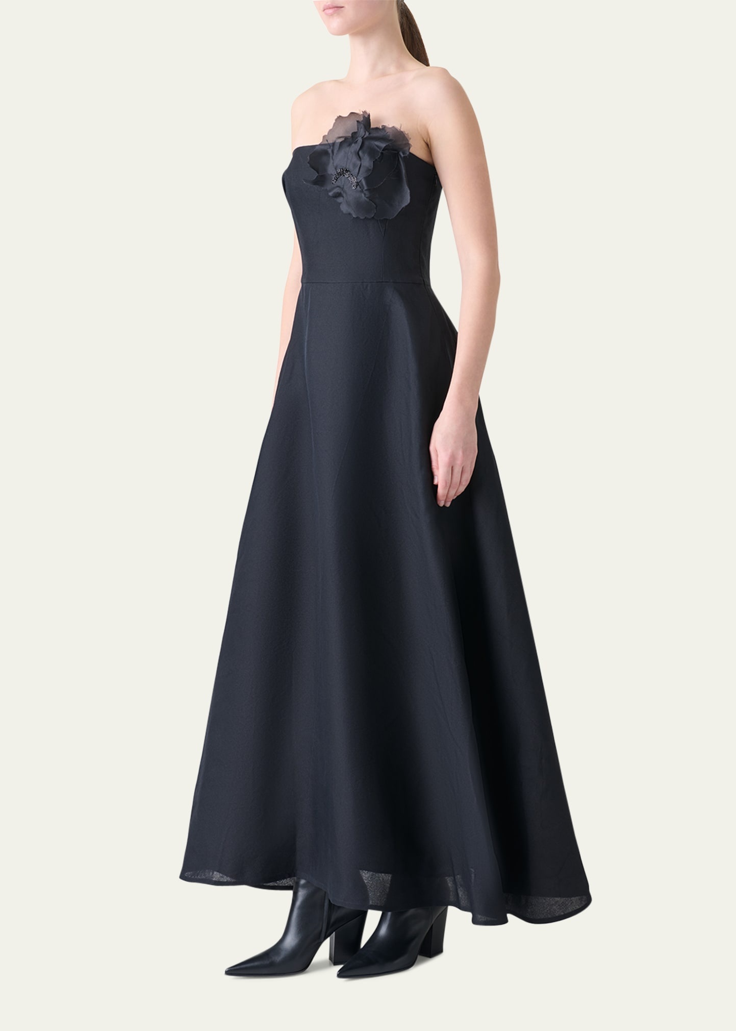 Flower Corsage Strapless Organza Gown - 4
