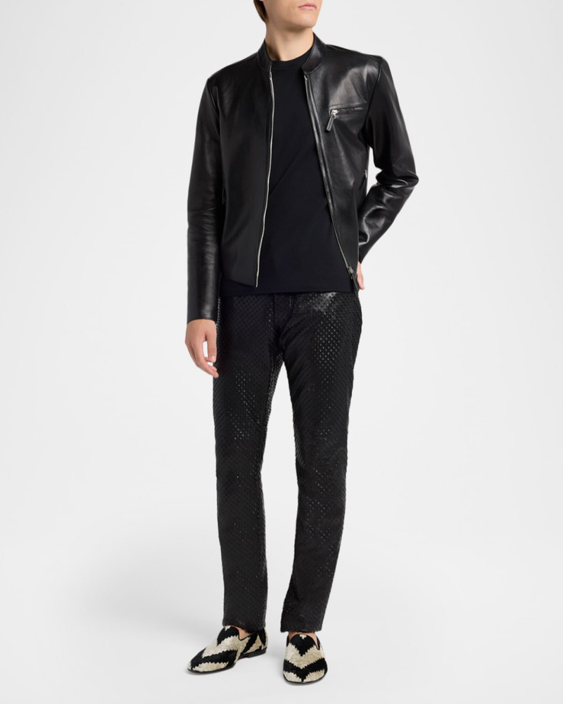 TOM FORD Men & apos;s Perforated Leather Straight-Leg Five-Pocket Pants outlook