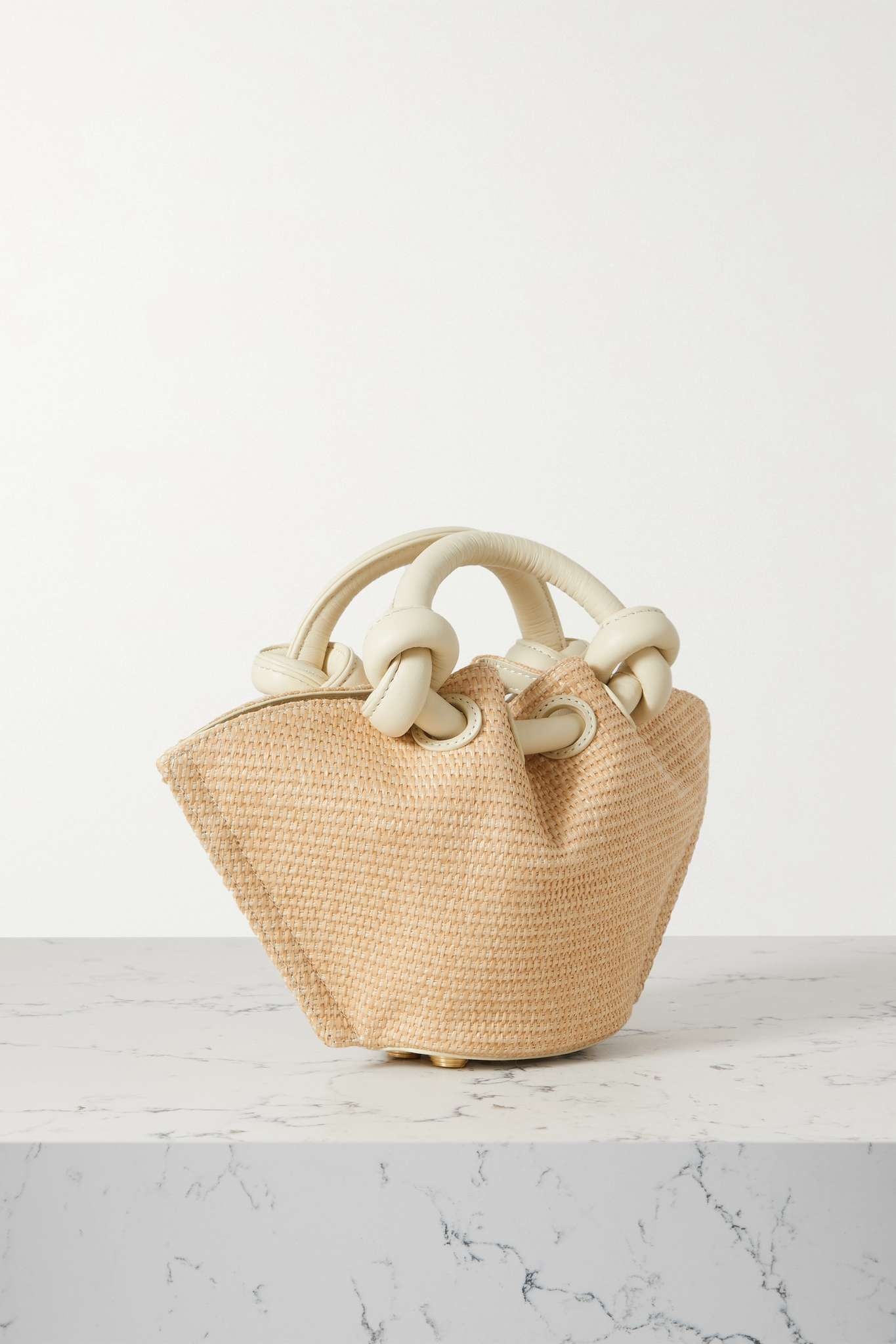 Daya mini leather-trimmed woven raffia shoulder bag - 3