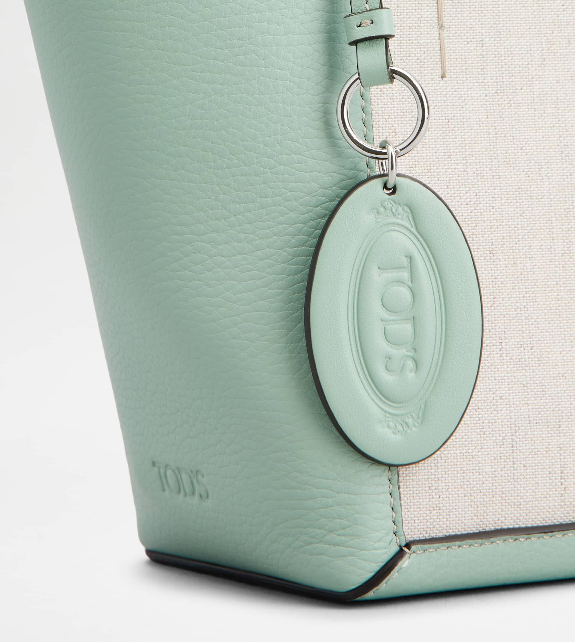TOD'S DOUBLE UP SHOPPING BAG IN LEATHER AND CANVAS MINI - BEIGE, GREEN - 5