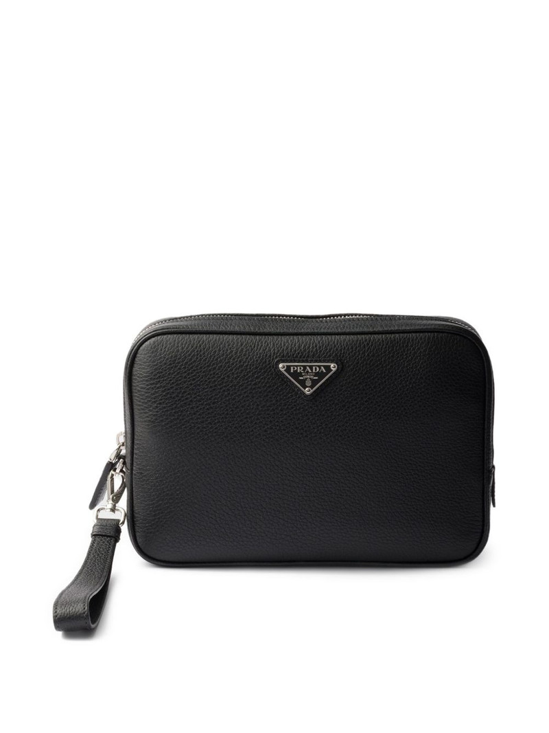 leather triangle logo clutch 1