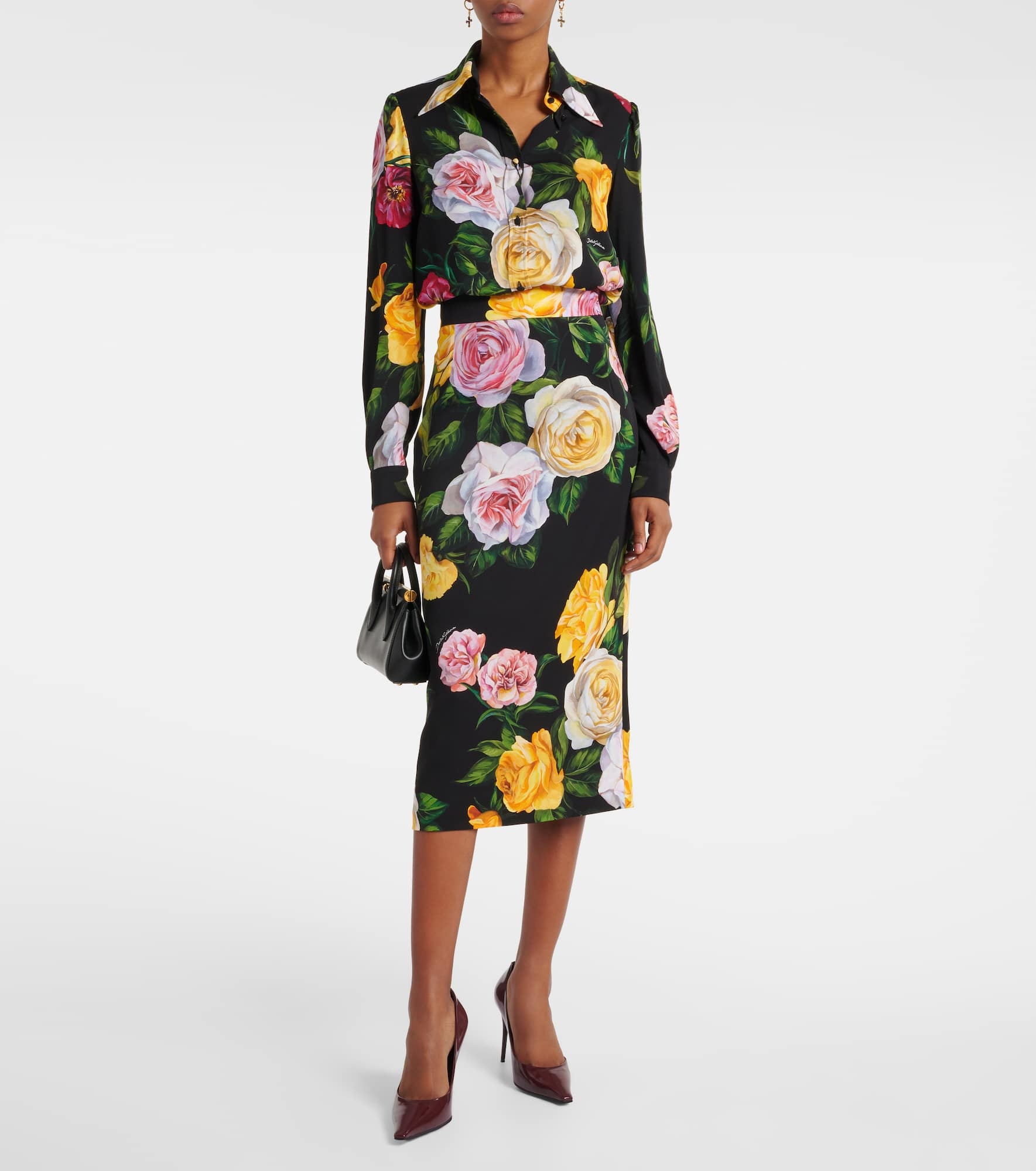 Floral silk-blend charmeuse midi skirt - 2
