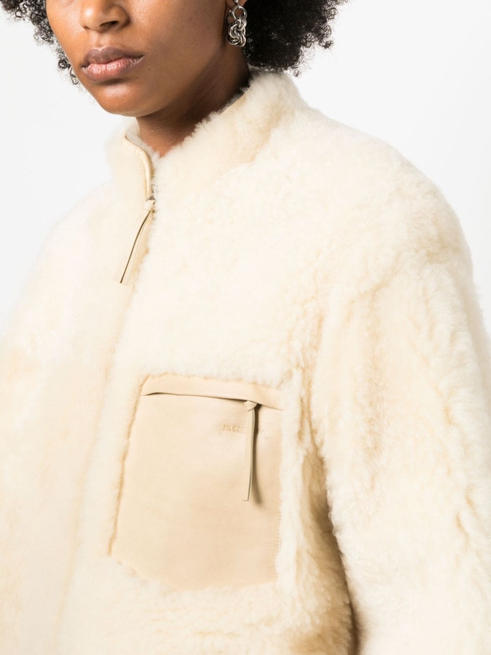 logo-embossed shearling jacket - 5