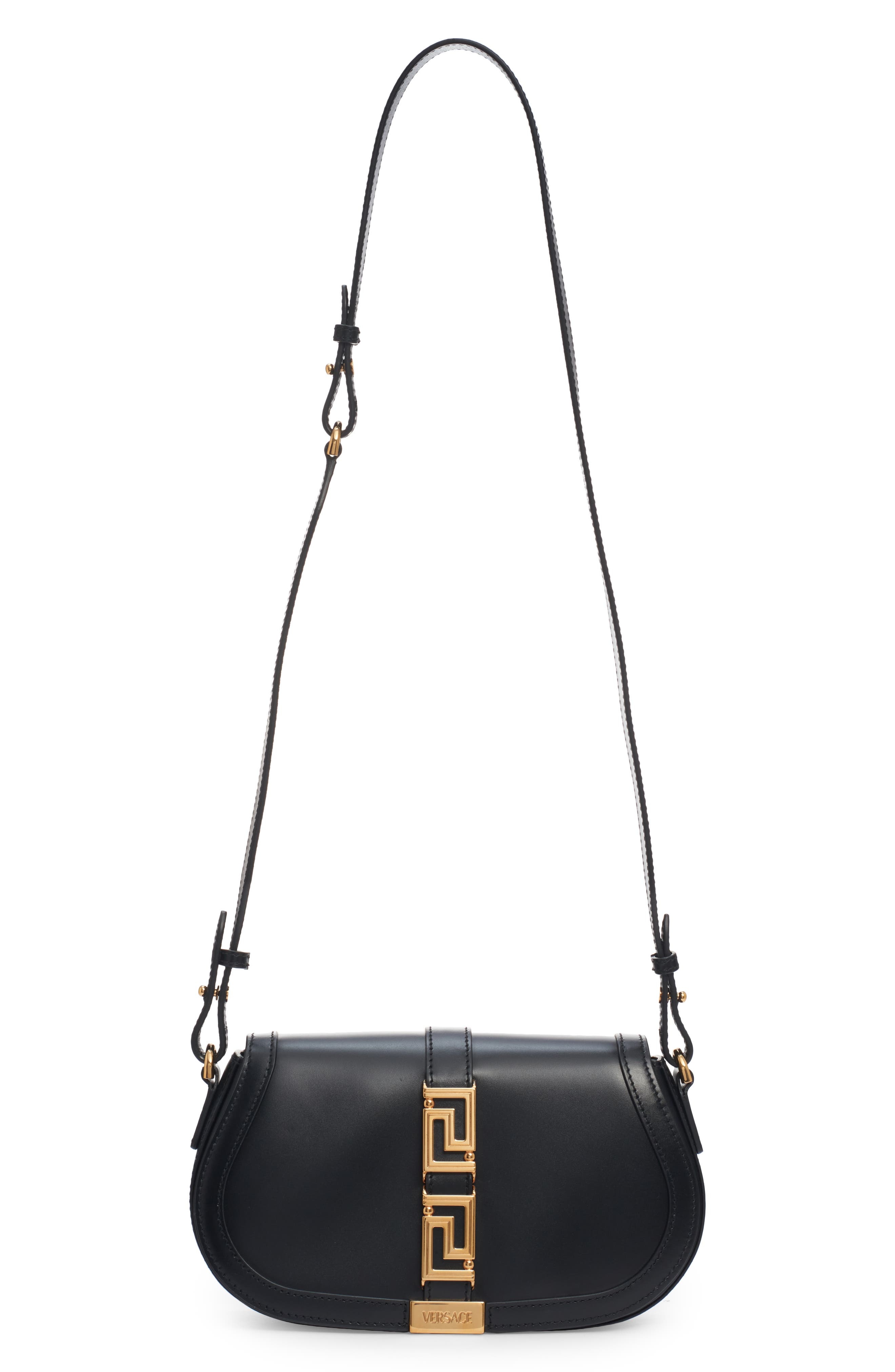 Medium Greca Goddess Leather Shoulder Bag in Black- Gold - 4