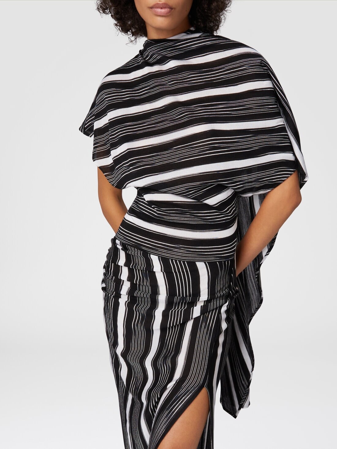 Long viscose and wool dress with draped neckline - 5