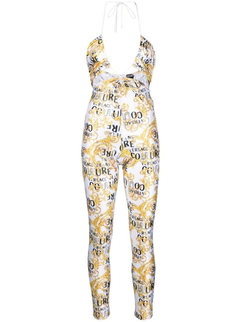 logo-print halterneck jumpsuit - 1
