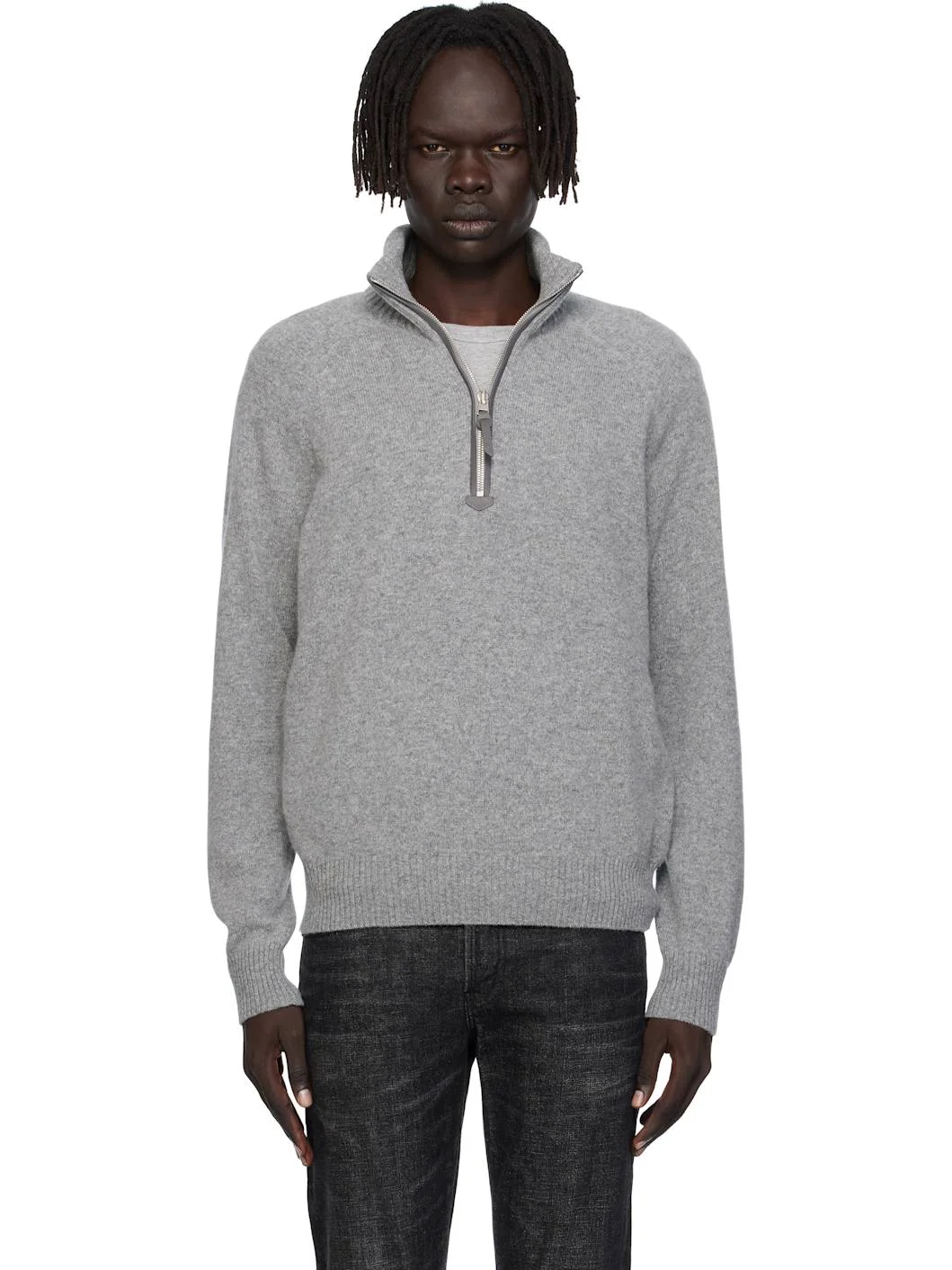 Gray Lambswool & Cashmere Half-Zip Sweater - 1