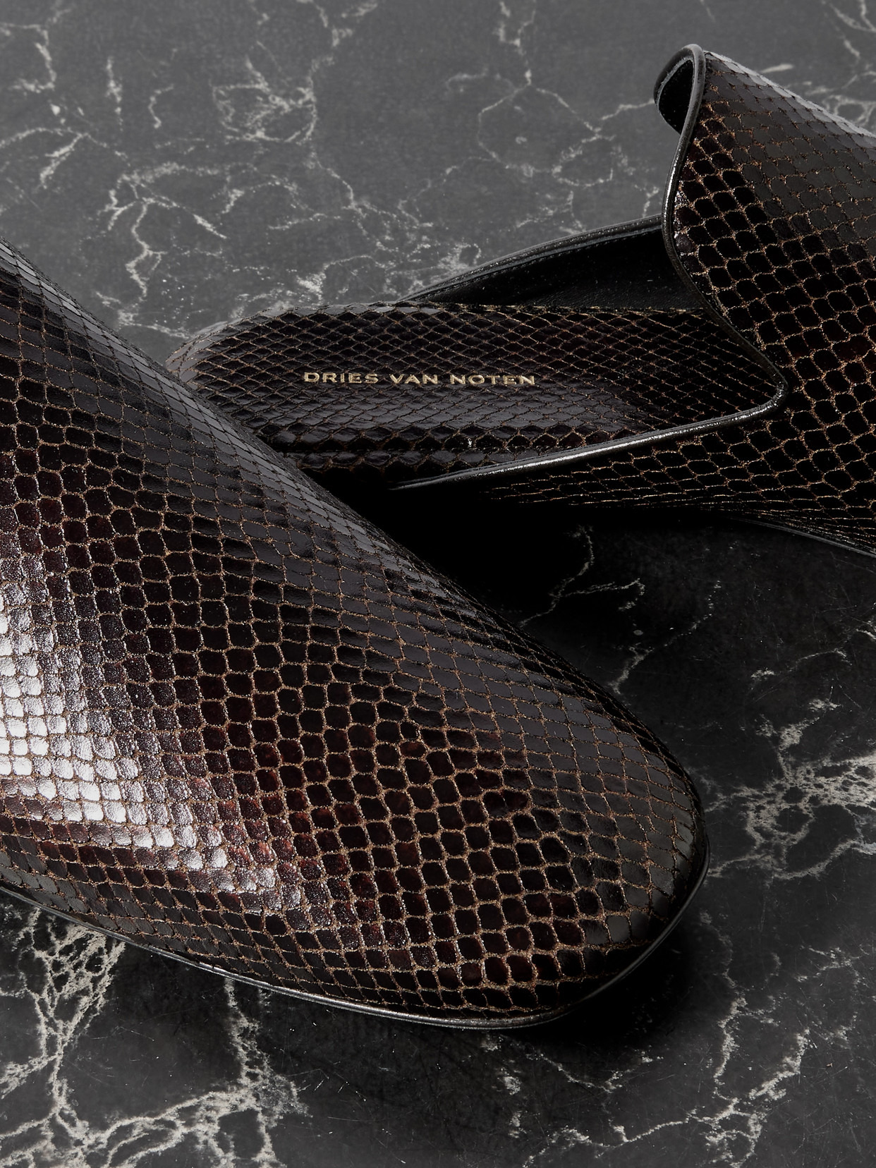 Snake-effect Leather Mules - 4