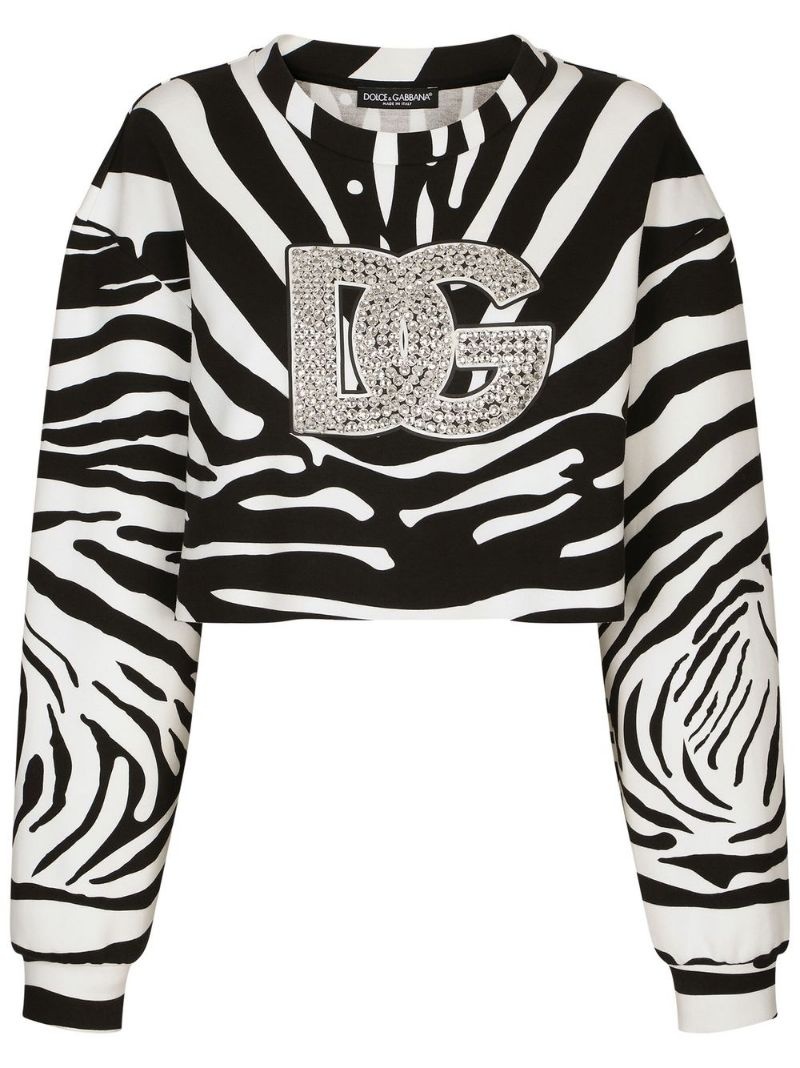 crystal-logo zebra print sweatshirt - 1