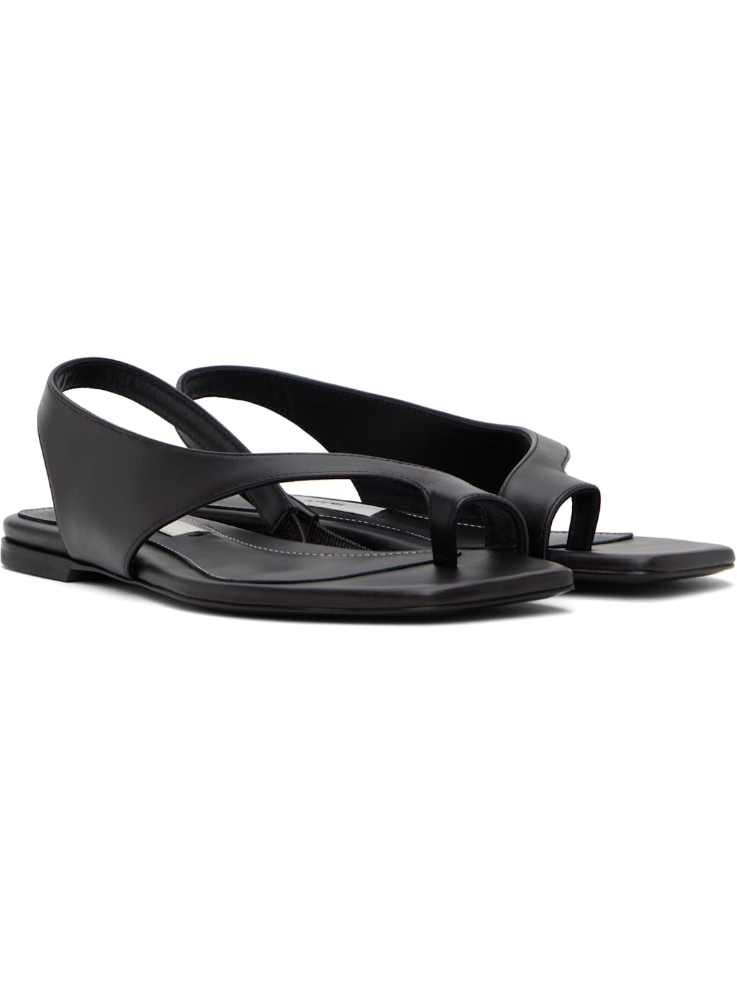 Black Leather Thong Sandals - 4