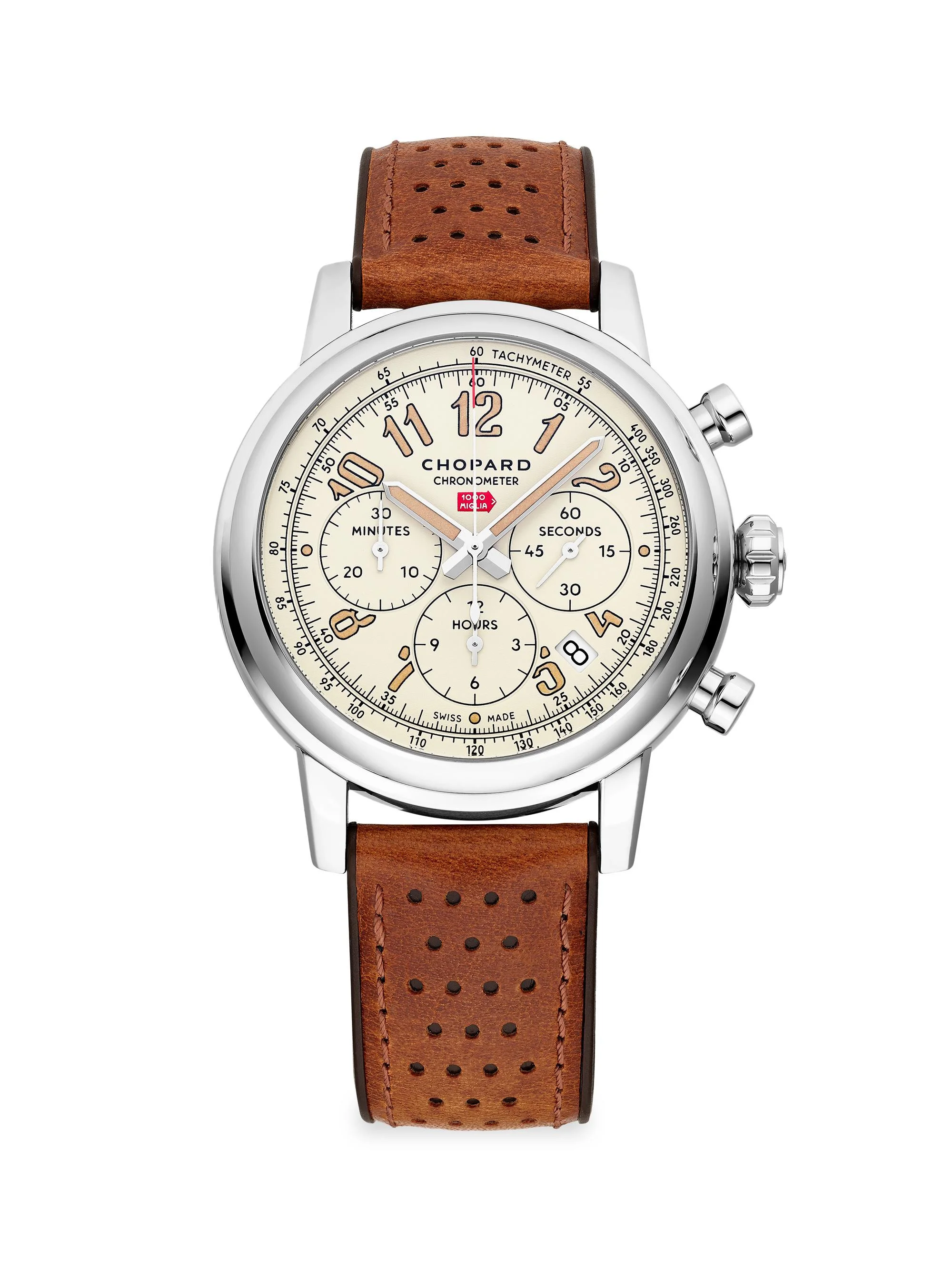 Mille Miglia Classic Chronograph Raticosa 스테인레스 스틸 및 가죽 스트랩 시계 - 1