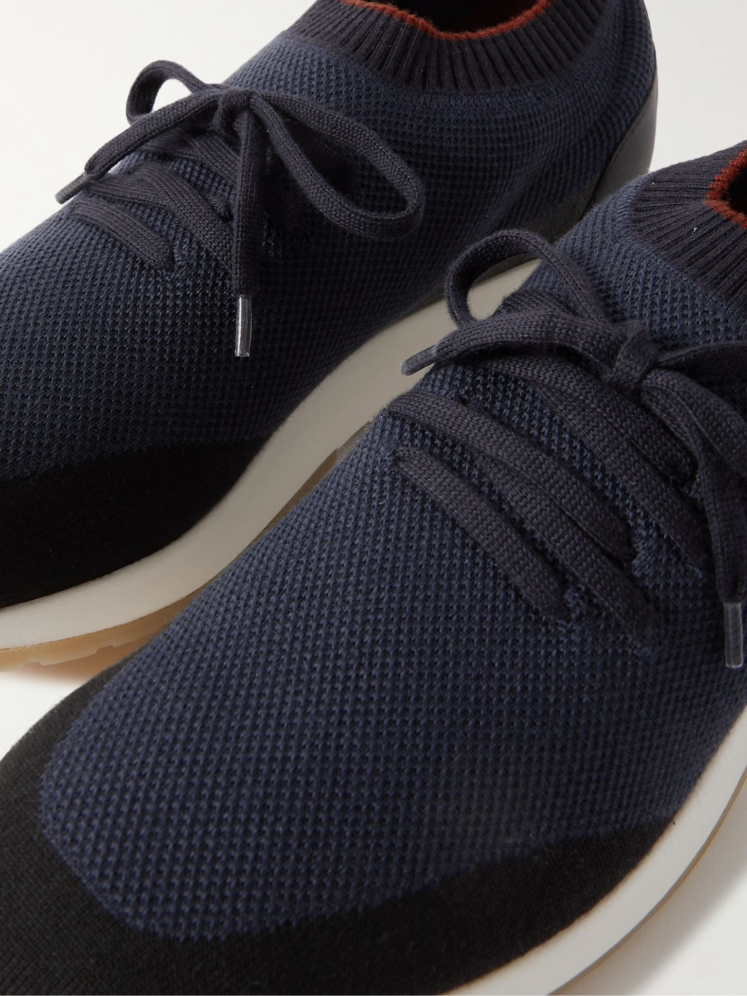 360 Flexy Walk Leather-Trimmed Knitted Wish® Silk Sneakers Navy - 6