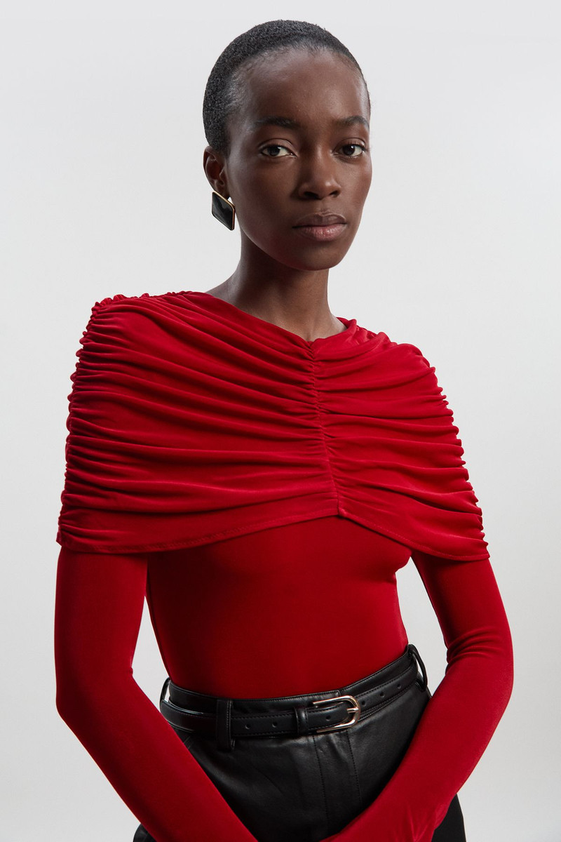 Drapey Crepe Detail Flare Sleeve Bodysuit 1