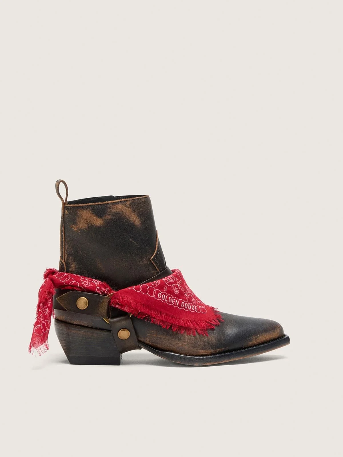 Women's Debbie boots in black leather with removable buckle and bandana - 1