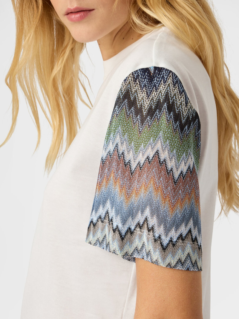 Cotton Jersey Crewneck T-Shirt with Contrast Sleeves 5