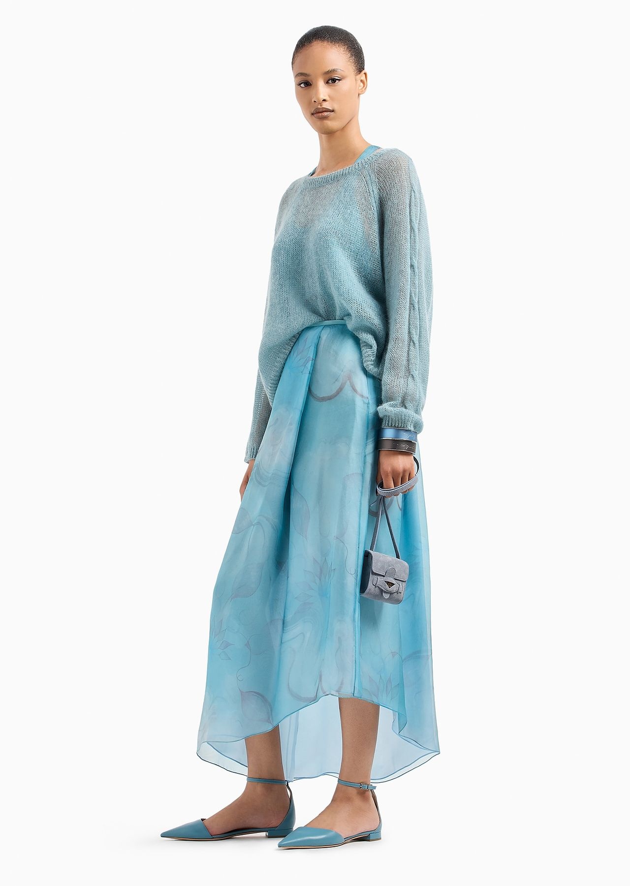 Silk organza asymmetric skirt with a floral print - 4