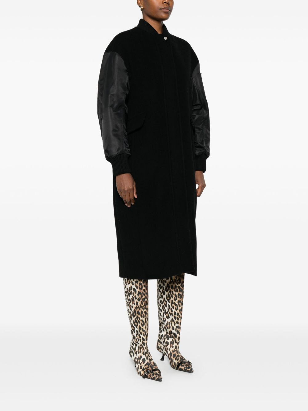satin-sleeve wool coat - 3