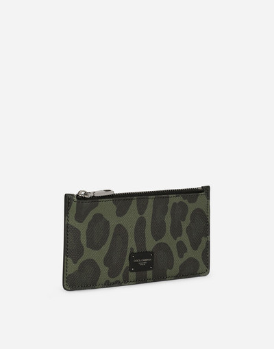 Dolce & Gabbana Dauphine calfskin card holder with leopard print against a green background outlook