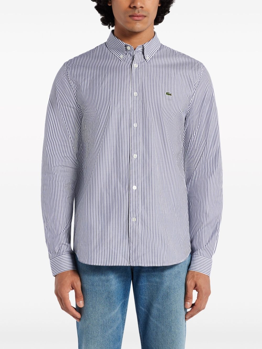 logo-patch striped cotton shirt - 3