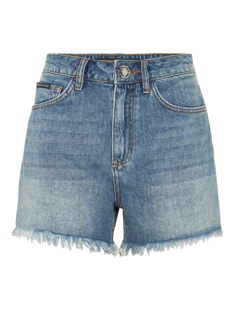 logo-embroidered denim shorts 1