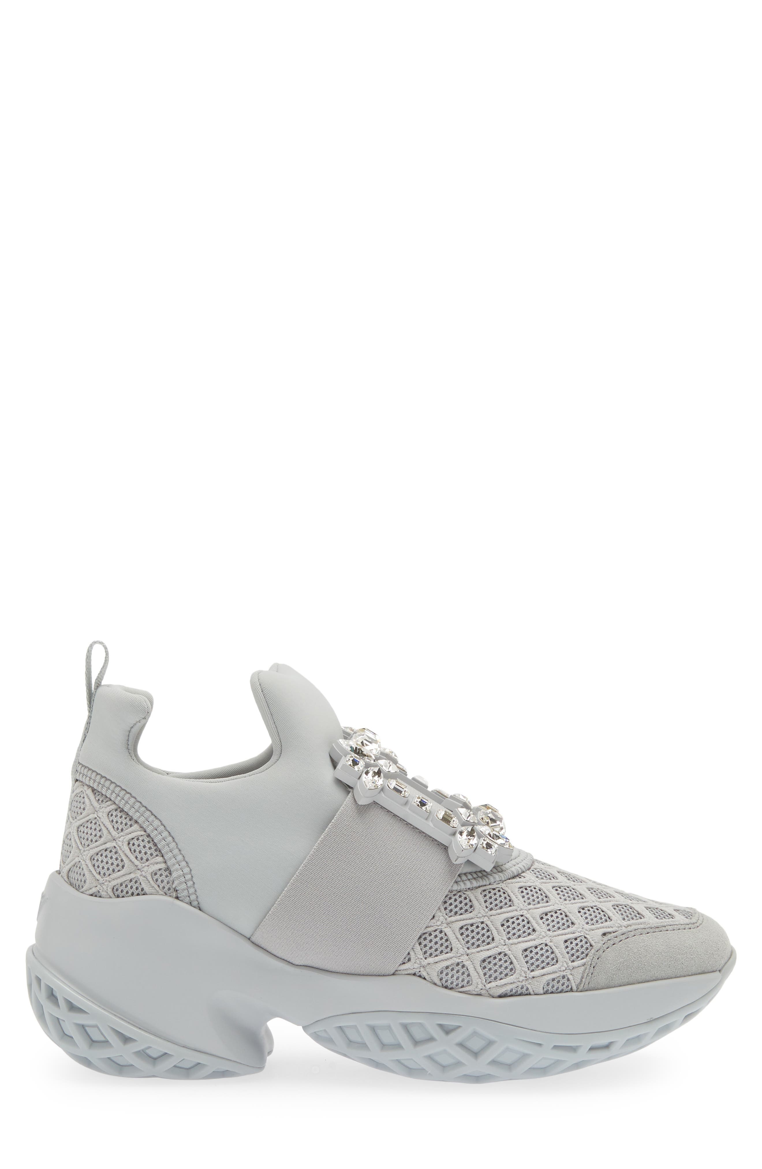 Roger Vivier Viv Run Strass Sneaker in Cemento M/Platino/Grigio at Nordstrom - 3