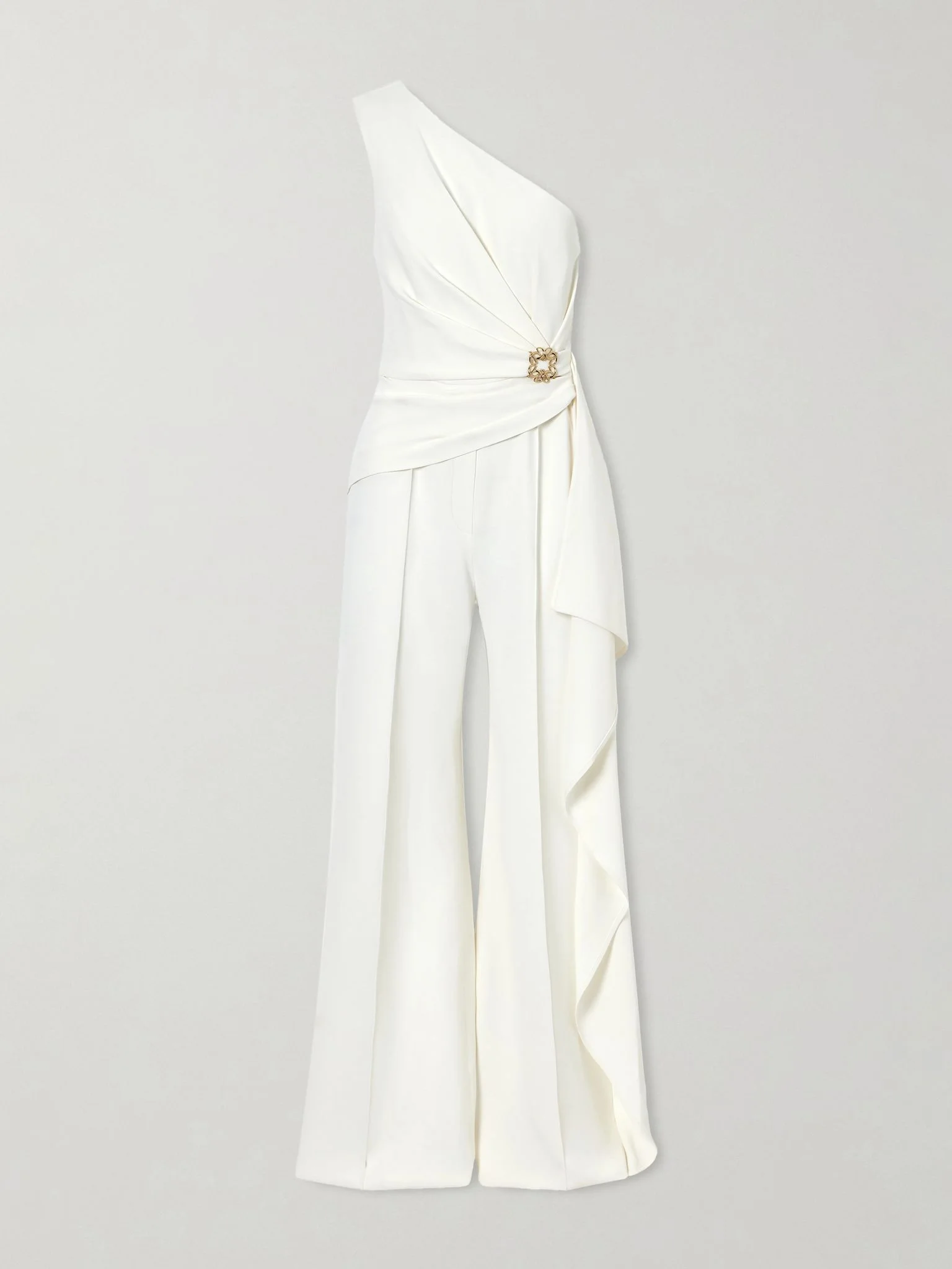 One-shoulder embellished cady jumpsuit White - 1