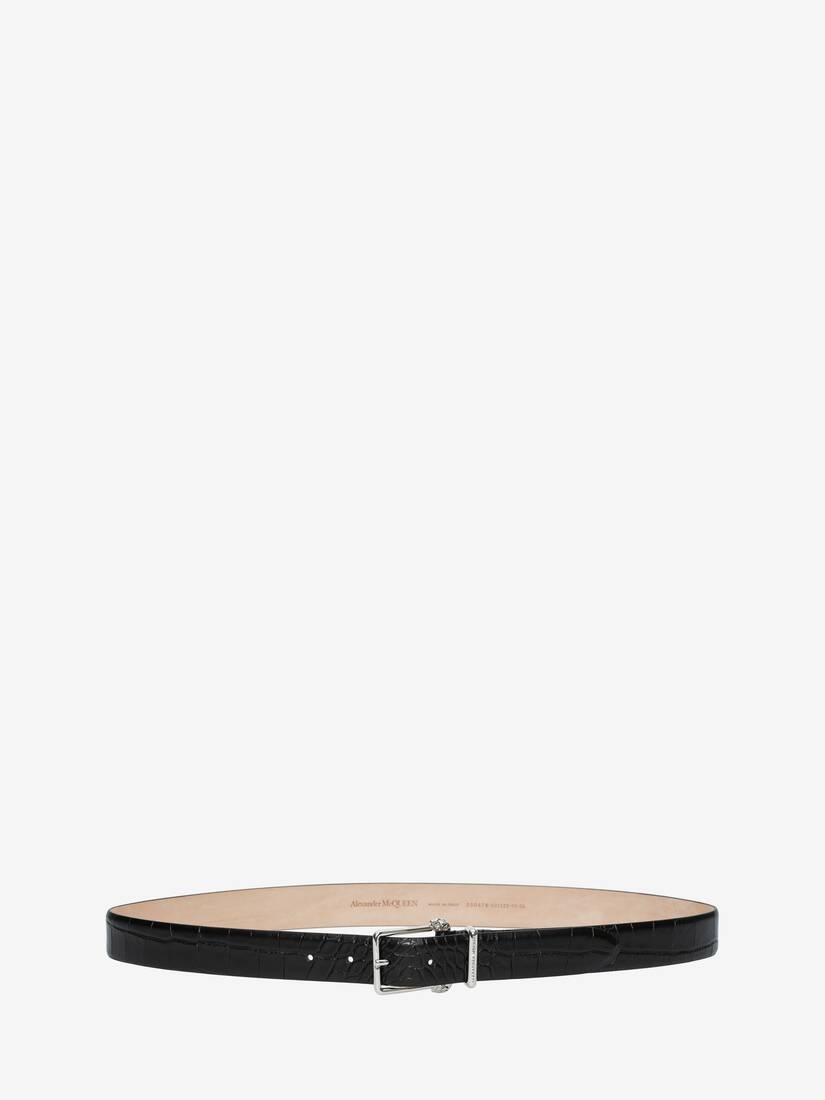 Twin Skull Leather Belt in Black - 1