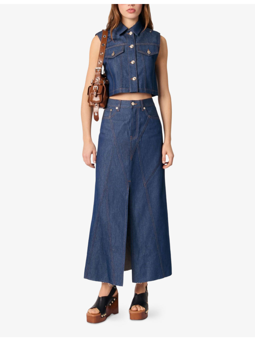 Sleeveless Cropped Denim Jacket - 2