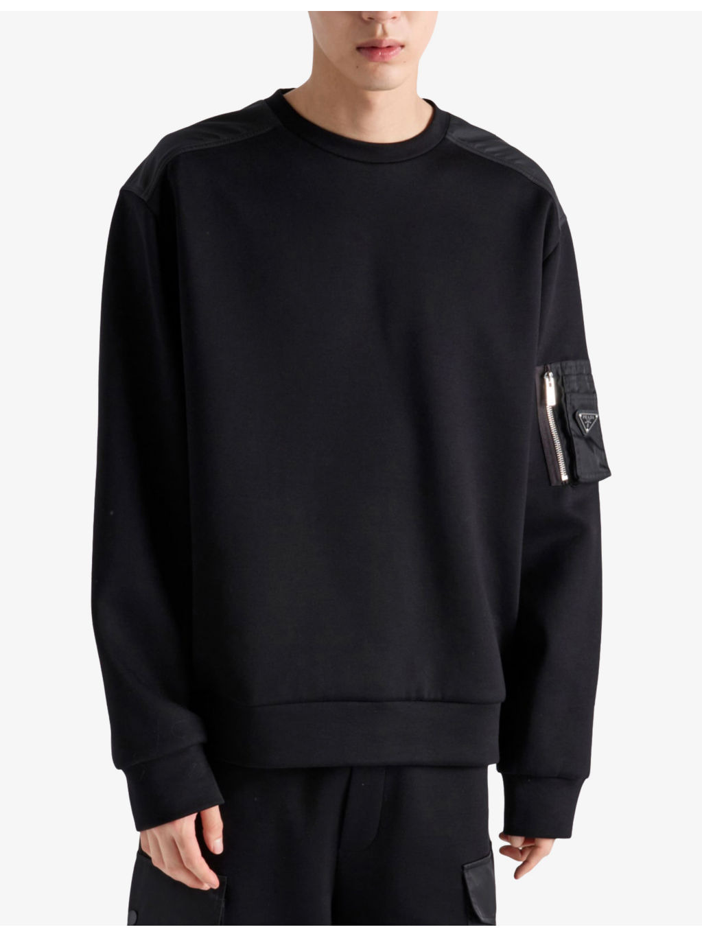 Re-Nylon Patch Crewneck Cotton-Jersey Sweatshirt - 3