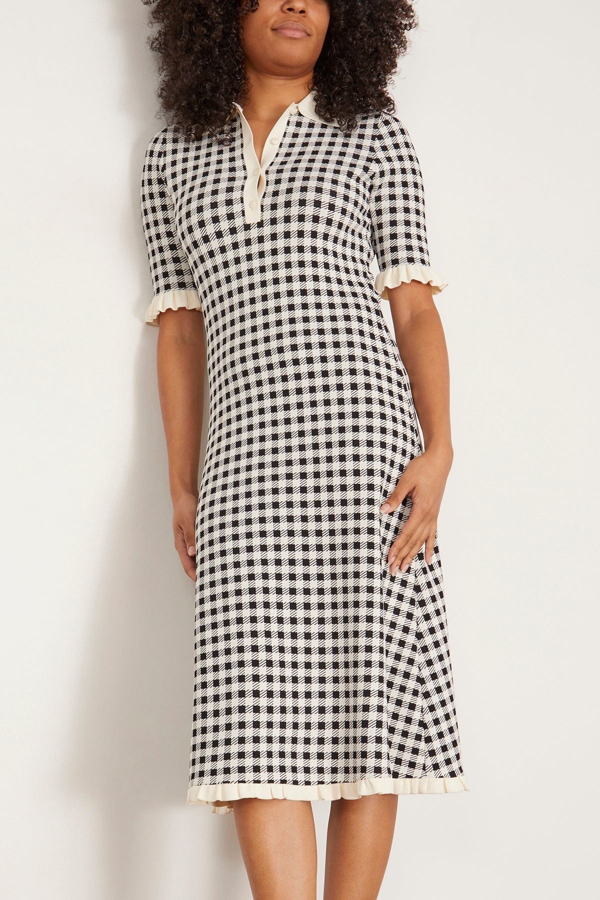 Saige Gingham Knit Short Sleeve Midi Dress in Multi - 3