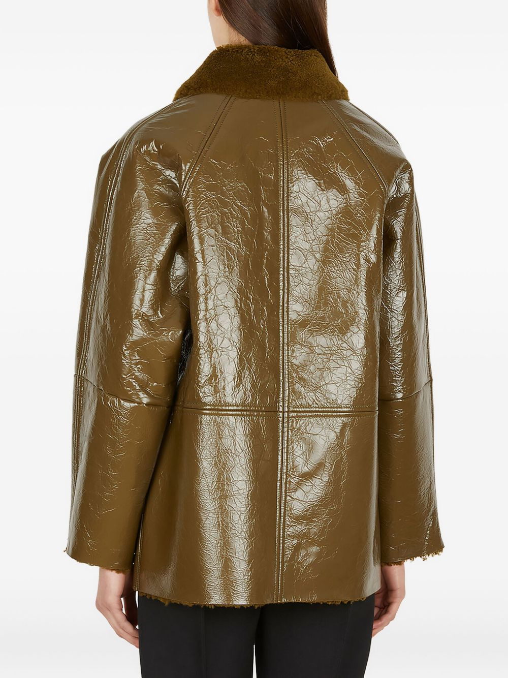 patent-leather shearling-collar jacket - 4