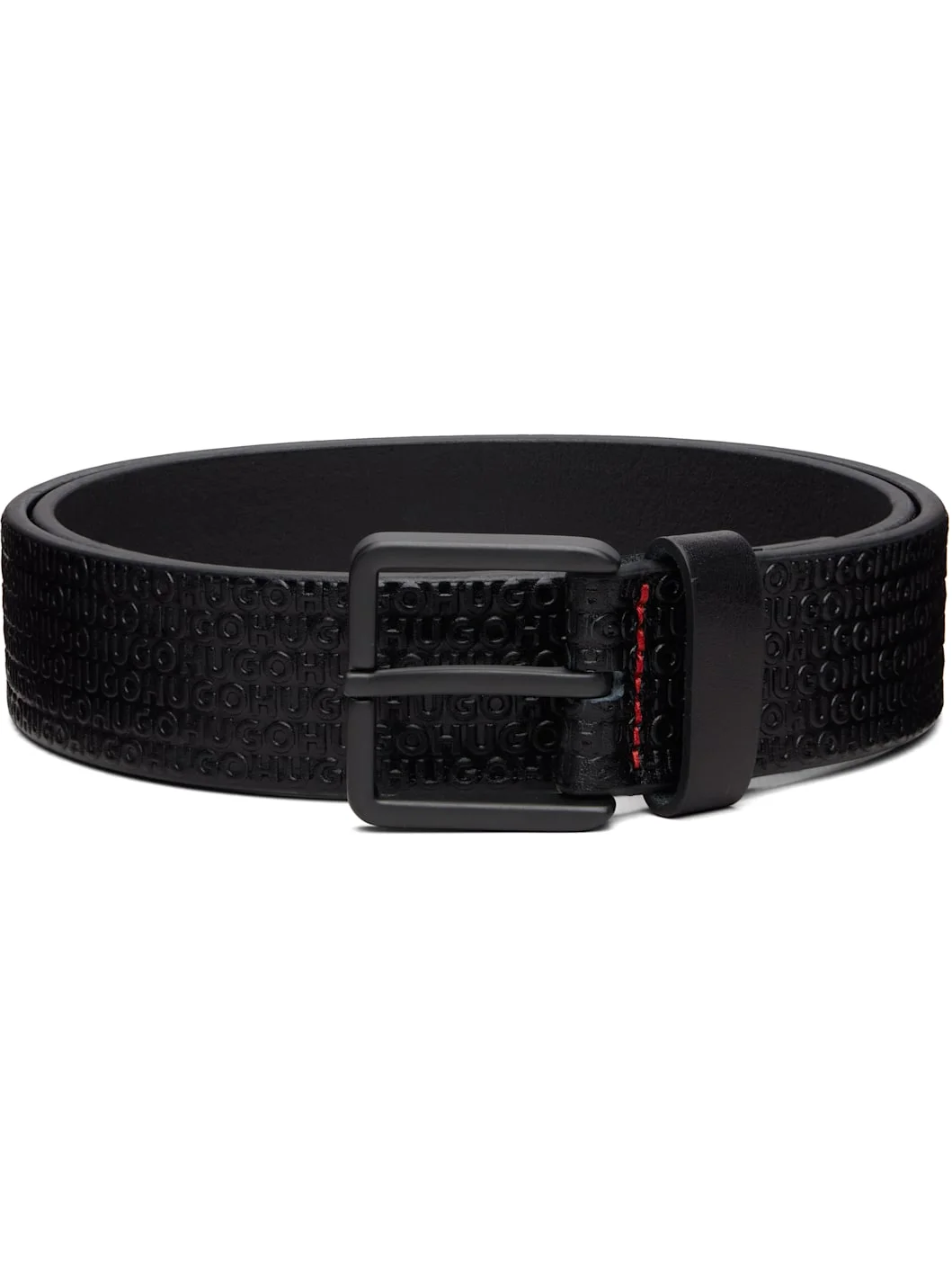 Black Leather Embossed Logos Belt - 1