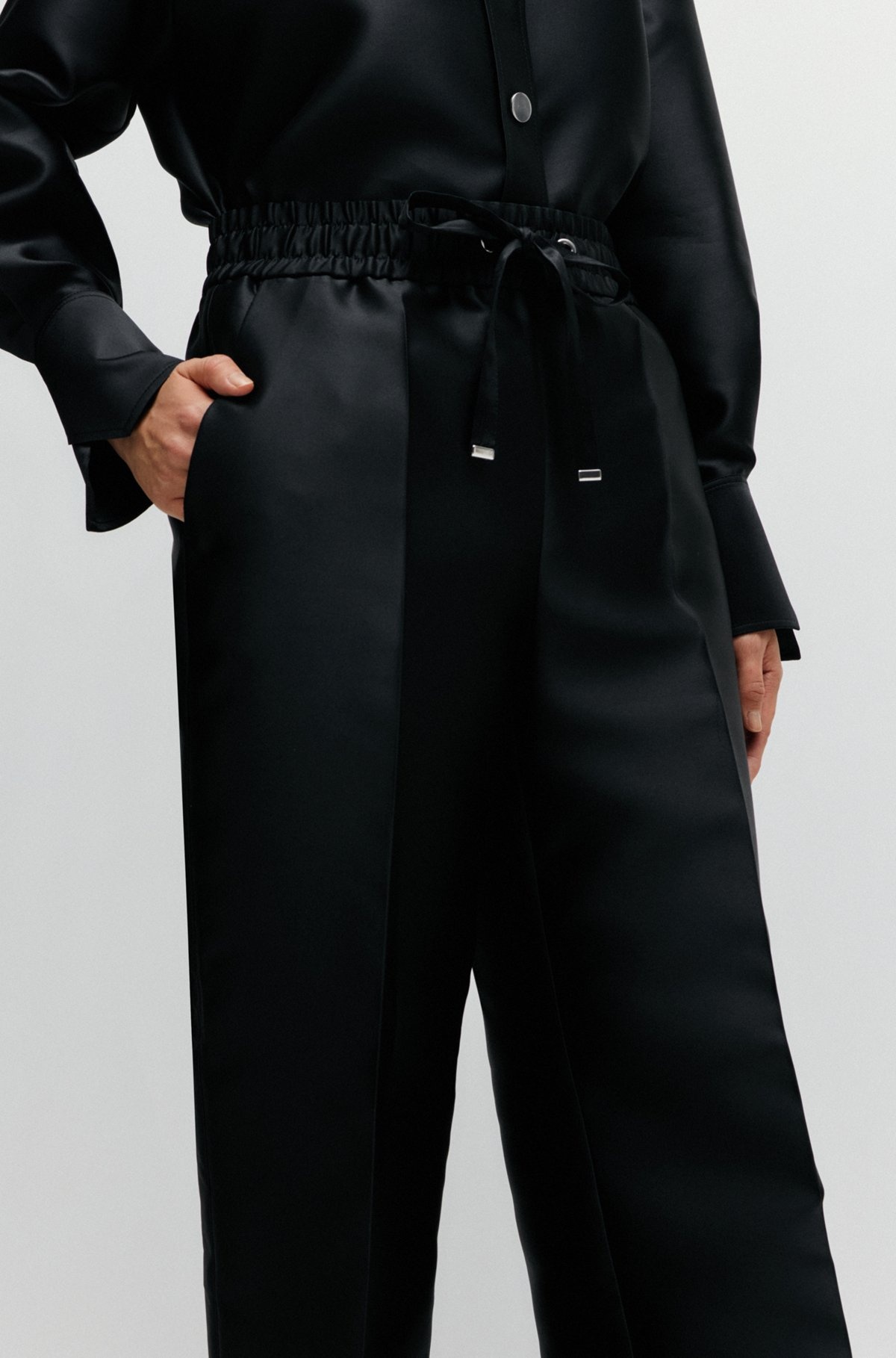 RELAXED-FIT TROUSERS IN SATIN WITH DRAWSTRING WAIST - 5