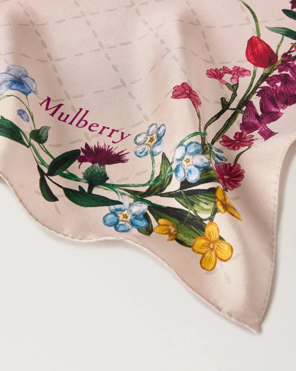 Wild Floral Square Blossom Pink Silk Twill - 3