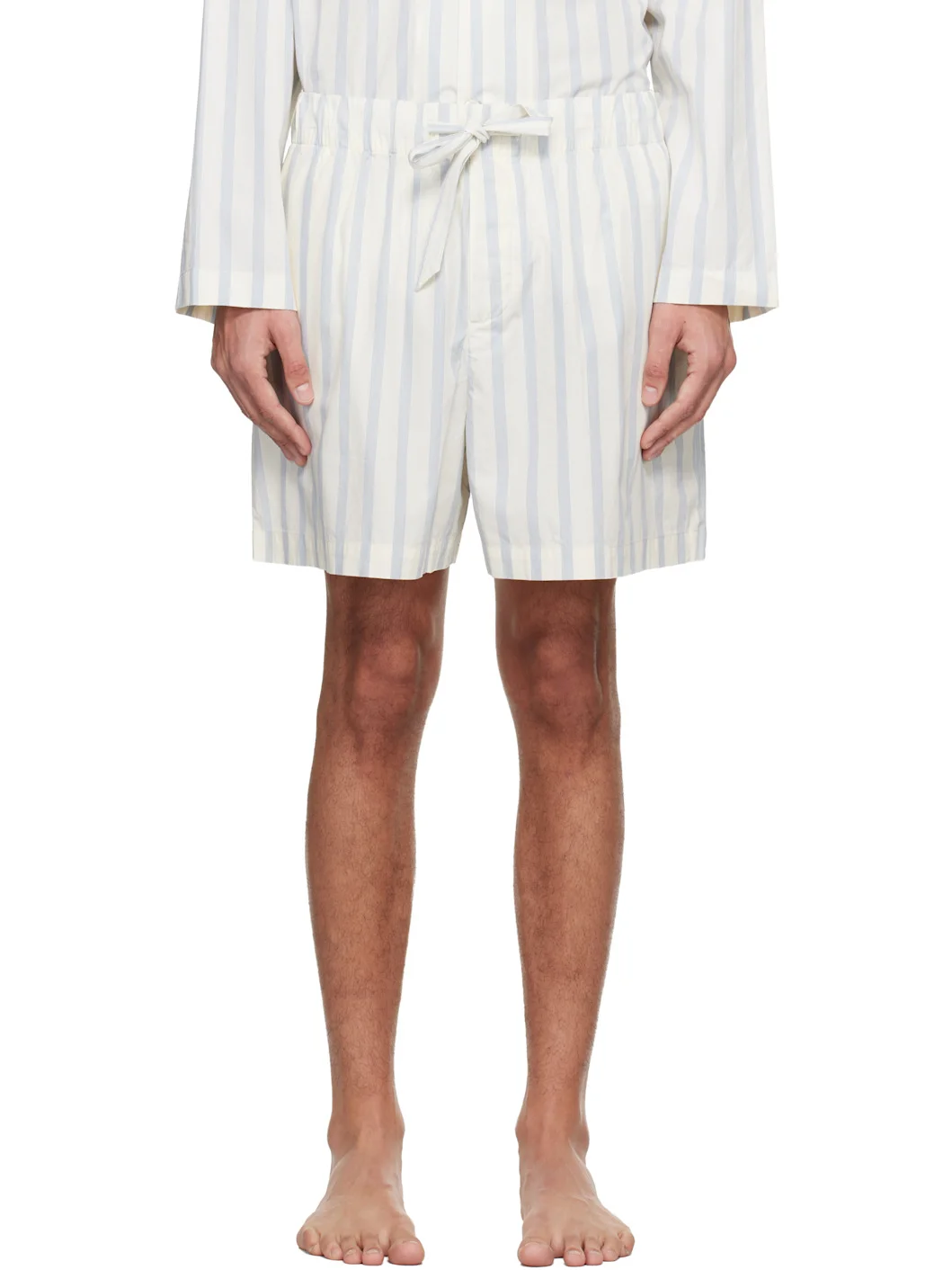 Off-White & Blue Poplin Pyjama Shorts - 1