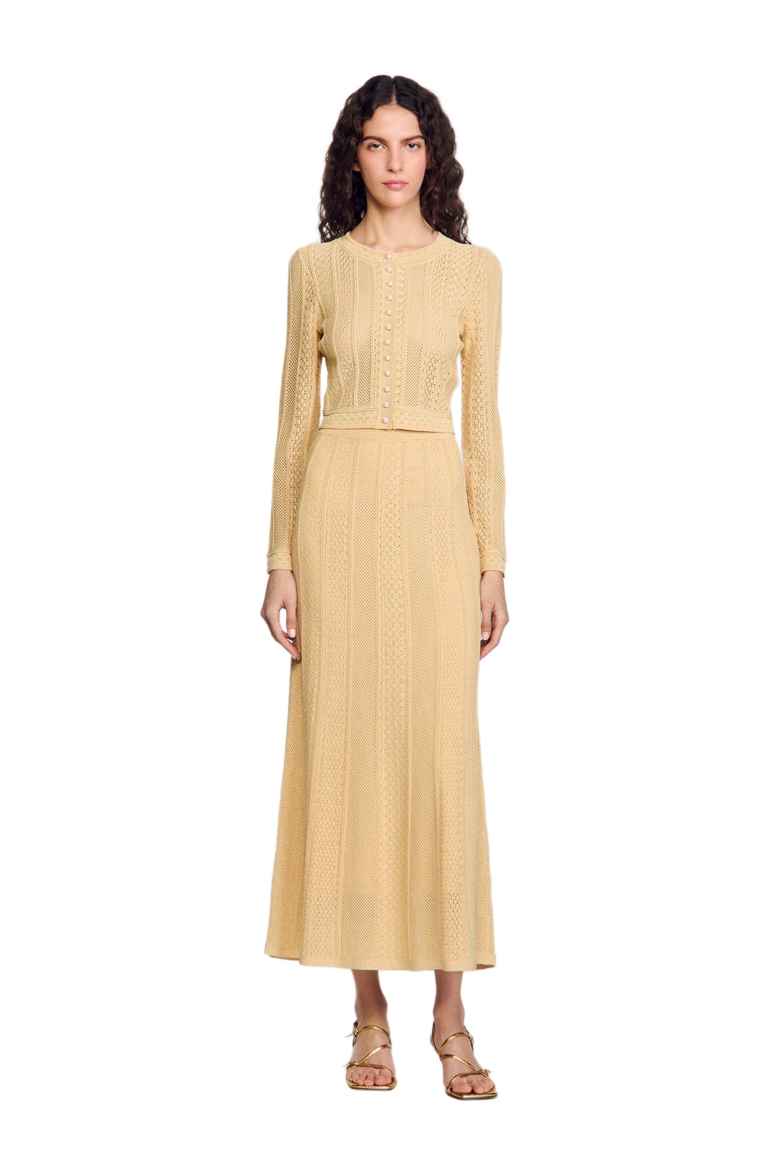 SANDRO Pointelle knit maxi skirt in Gold at Nordstrom - 6
