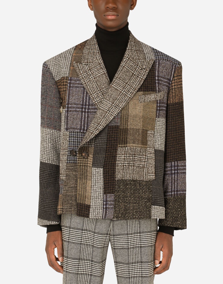 Double-breasted wool patchwork jacket - 1